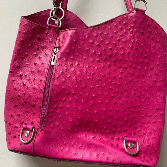 Ostrich leather shoulder bag backpack pink - Picture 7 of 12